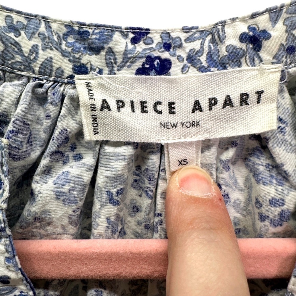 APIECE APART Mini Mitte Dress Blue Floral Babydoll Organic Cotton Ruffle Size XS - Picture 4 of 8